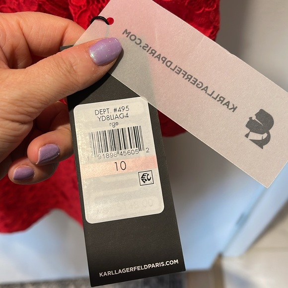 NWT - Never worn - Karl Lagerfeld Red Lace Dress - Mid Length Size 10 - Picture 2 of 7